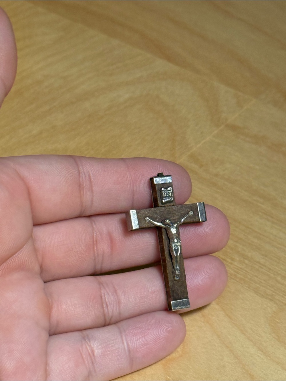 Corpus Christi Jesus Christ Fatima Crucifix Catholic Vintage Metal Wood Pendant - Picture 9 of 9